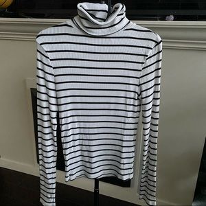 H&M black + white striped ribbed turtleneck long sleeve